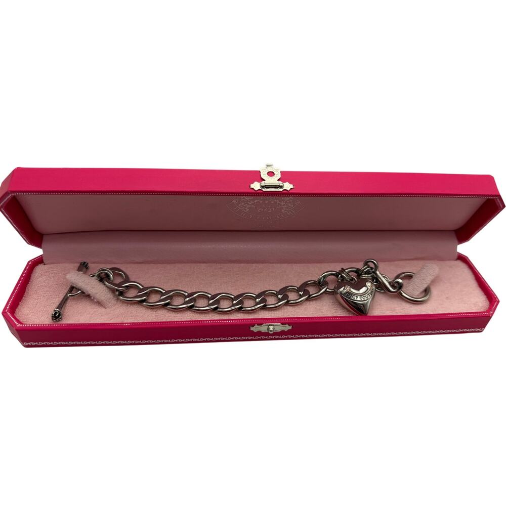 Juicy Couture Y2K Puffy Heart Silver Starter Charm Bracelet Toggle Closure